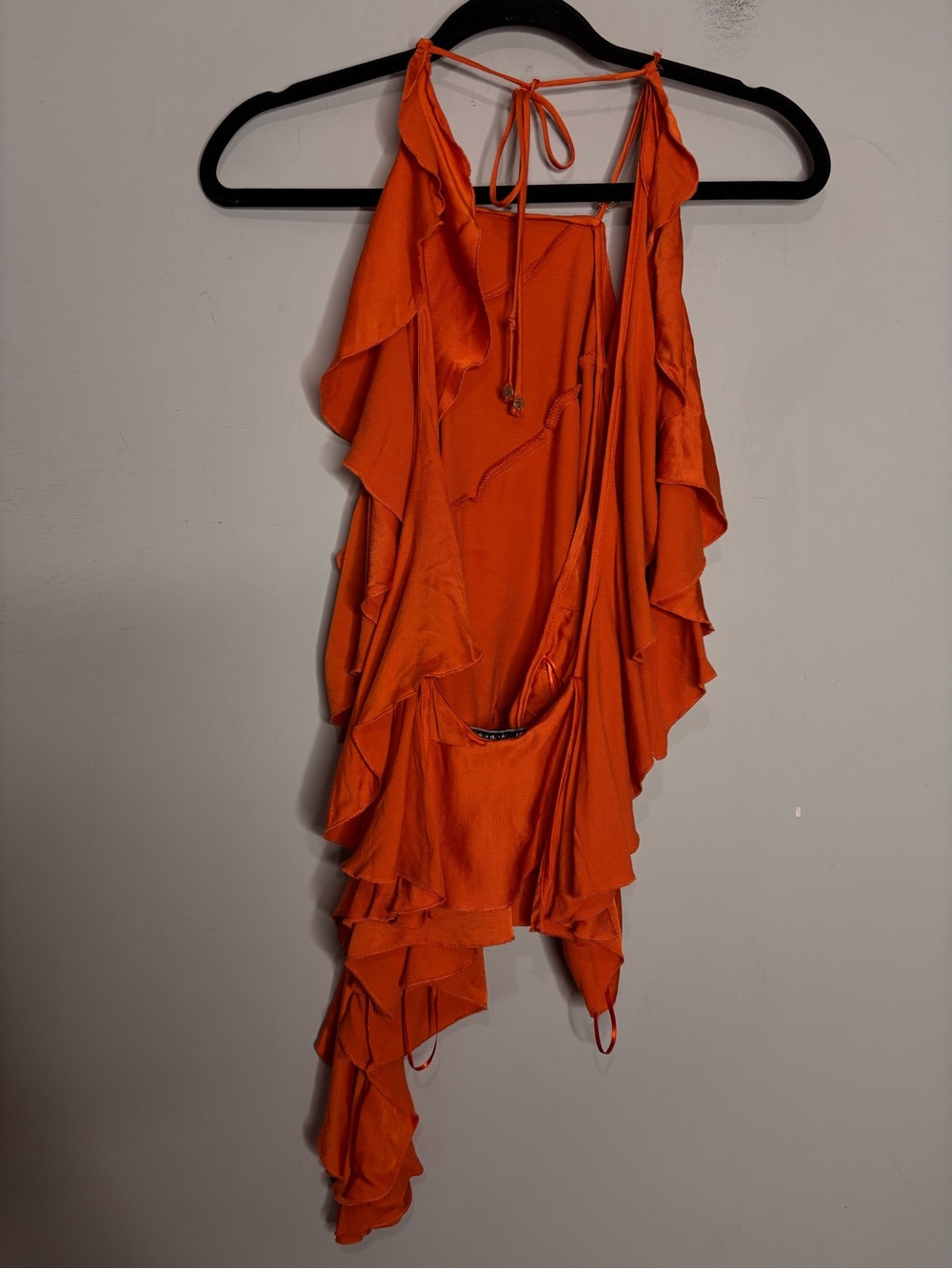 Zara Limited Edition Burnt Orange ruffle Open Back Asymmetrical Blouse, size M - Picture 10 of 15